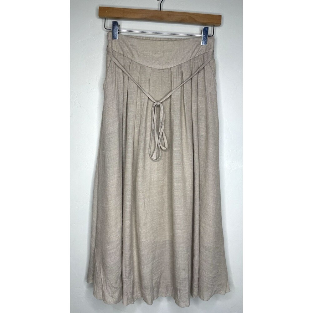 Spring Tan Belted  Waist Layered Natural Earthy Boho Hippie Flowy Skirt Small